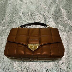 Michael Kors Soho Shoulder Bag Brown Women's Leather Quilted Chain Strap